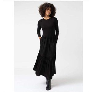Saint + Sofia Greenwich Black Maxi Dress Tiered Pocket Long Sleeve Size 10